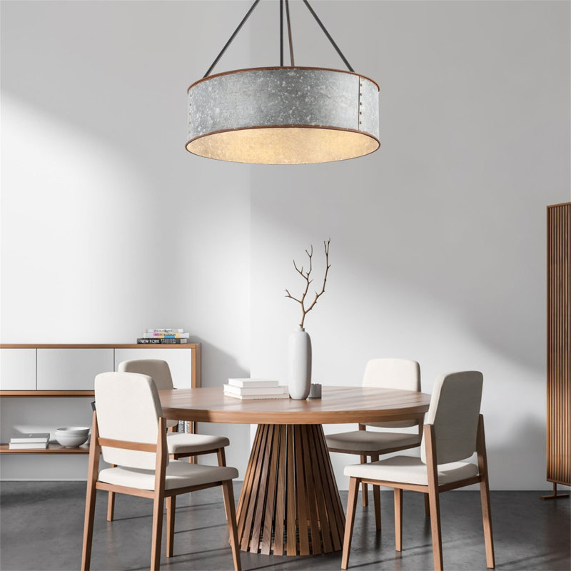 5-Light Hand-brushed Metal Drum Chandelier, Matte Black