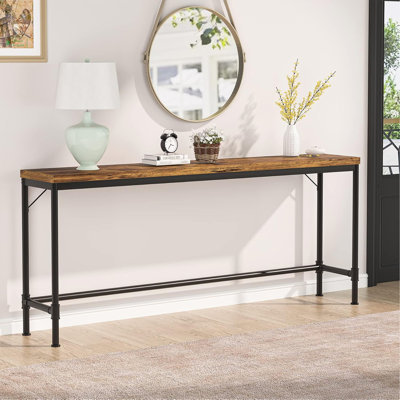 Console très longue de 70,9 po, canapé industriel étroit derrière le canapé, table de couloir d'entrée rustique, grande table à hauteur de bar pour le salon, brun et noir