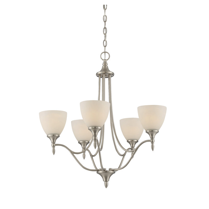 Sennott 5 - Light Shaded Empire Chandelier in Satin Nickel, Satin Nickel