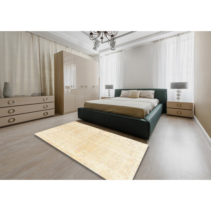 Tapis traditionnel jaune / beige Nabu, Rectangle 5 pi x 7 pi