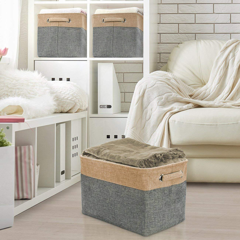 Sorbus Fabric Storage Bins for Shelves 6 Pack - 15" Sturdy Collapsible Storage Bins with 2 Handles, Beige/Grey