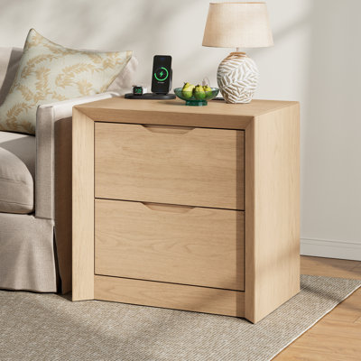 Nightstand With Charging Station, 23.6" Unique Panel Bedside Table With Thickened Design, Modern Wood End Table For Bedroom, Living Room, Dubuque