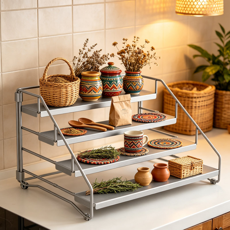 4-Tier Adjustable Depth Spice Rack Organizer for Counter & Cabinet