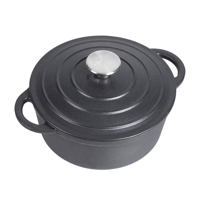 Belfry Kitchen Cast Iron Round Dutch Oven, 26cm, 5L, Black