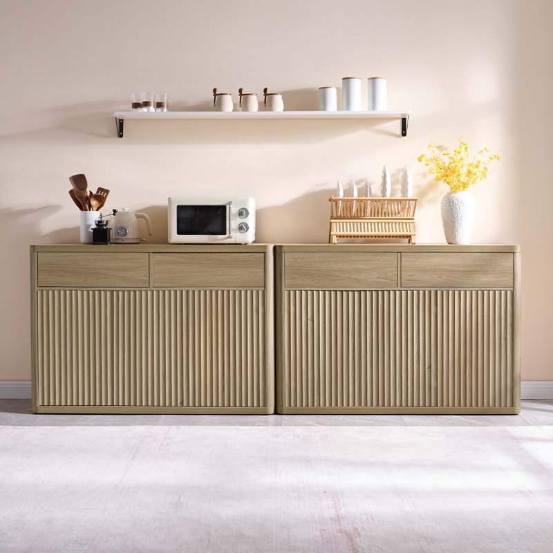Cesiro 50.15''W Storage Sideboard With 2-Draw And 3-Door, Natural Oak, 2