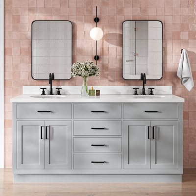 Tidworth 72'' Solid Wood Double Bathroom Vanity with 1.5'' White Quartz Top
