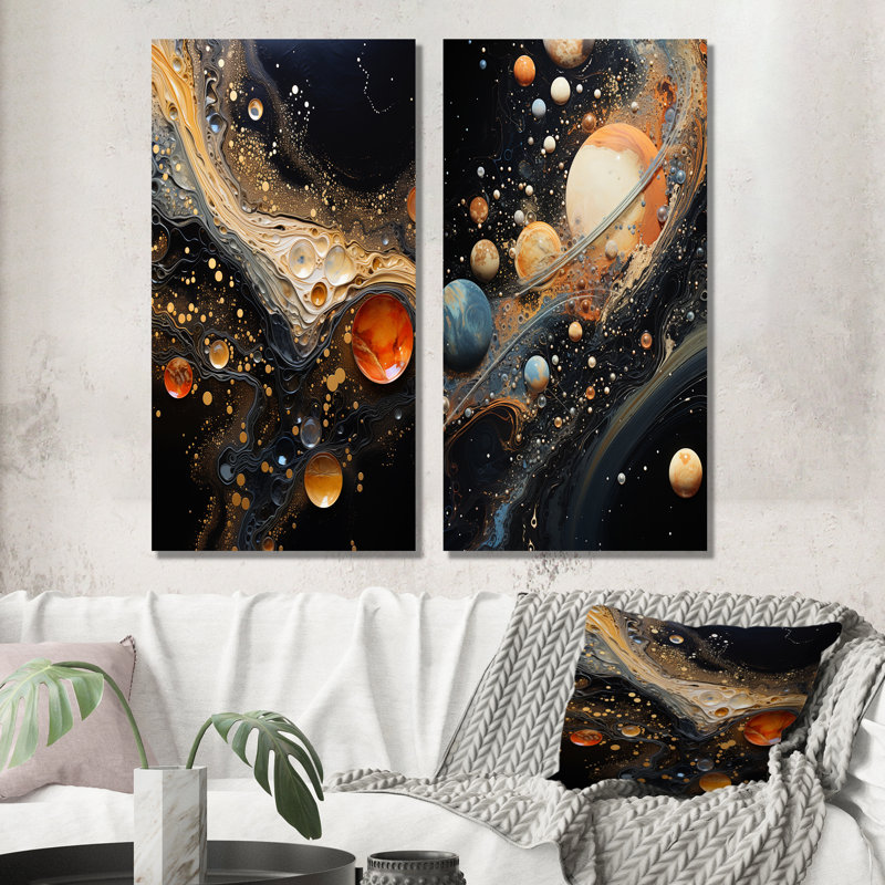Abstract Coffee Nitro Nebula - Abstract Shapes Wall Art Living Room Set Of 2, 28" H x 25" W, Wrapped Canvas