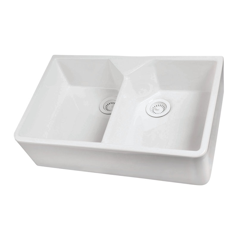 Jolie 31.5'' L Double Bowl Fireclay Kitchen Sink, 0 hole