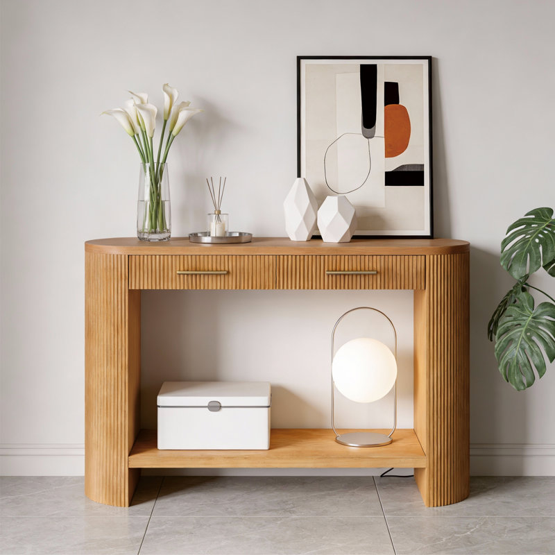 Console l 47,2 po avec tablette ouverte et tiroirs, Brun
