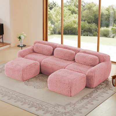 Canapé en forme de U sans os 32D haute densité, conception de fond anti-dérapant et antidérapante avec méridienne combinée à compression complète, siège vide pour chambre à coucher, bureau et cinéma maison, rose
