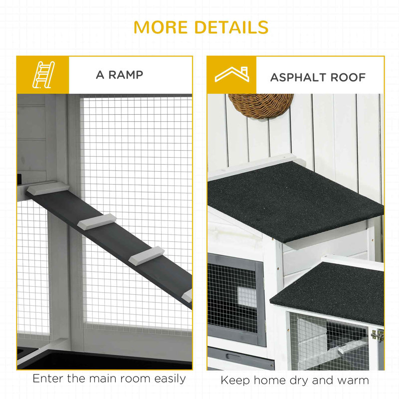 Cage à lapin Mona résistante aux intempéries avec rampe, Blanc, H 36,75 po x l 62 po x P 20,75 po
