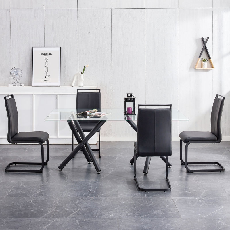 Bamburgh 16.54" Top Leather Dining and Conference Chairs, Black, Black, 4