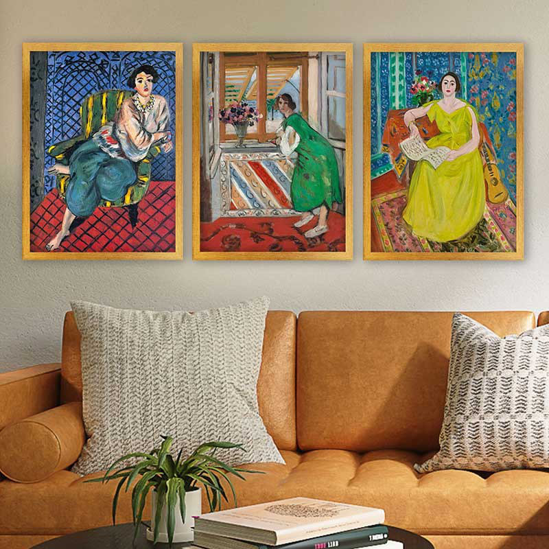 Ensemble de 3 peintures élégantes encadrées décoratives, 13,8 x 17,7 pouces chacune | 100% bois avec cadre 100% polystyrène (épaisseur: 0,8 pouce) | Impression numérique UV, parfaite pour le salon et la décoration intérieure