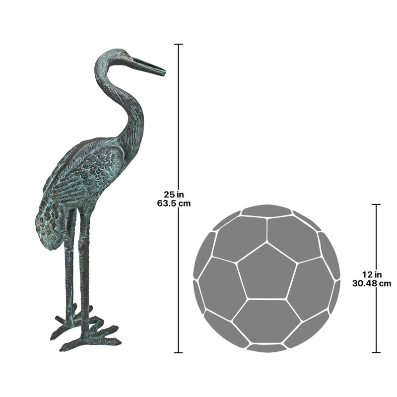 Curved Neck Crane Bronze Piped Statue, Medium
