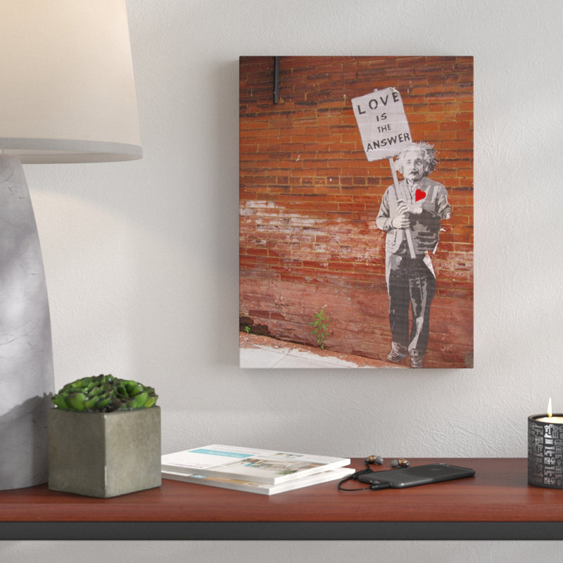 « einstein love is the answer », reproduction d’impression sur toile tendue, H 32 po x l 24 po x P 1,5 po