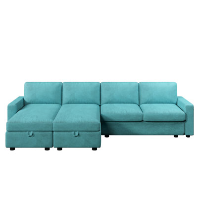 Teal 103.9" Sectional With Convertible U-Shaped Design, Two Detachable Storage Chaise Lounges, Four Ports And Supportive Cushions For Living Room Built-In Chargers Upholstery