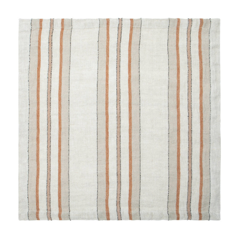 Linen Striped Square Napkin, Natural/Chestnut