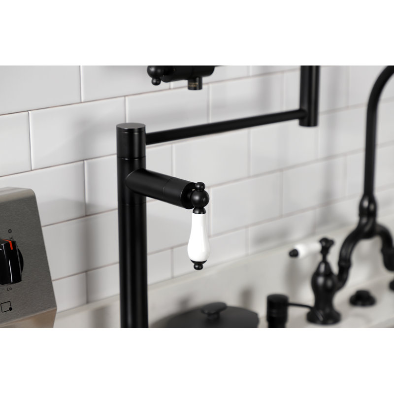 Kingston Brass Metropolitan Two-Handle 1-Hole Deck Mount Pot Filler Faucet, Matte Black/White
