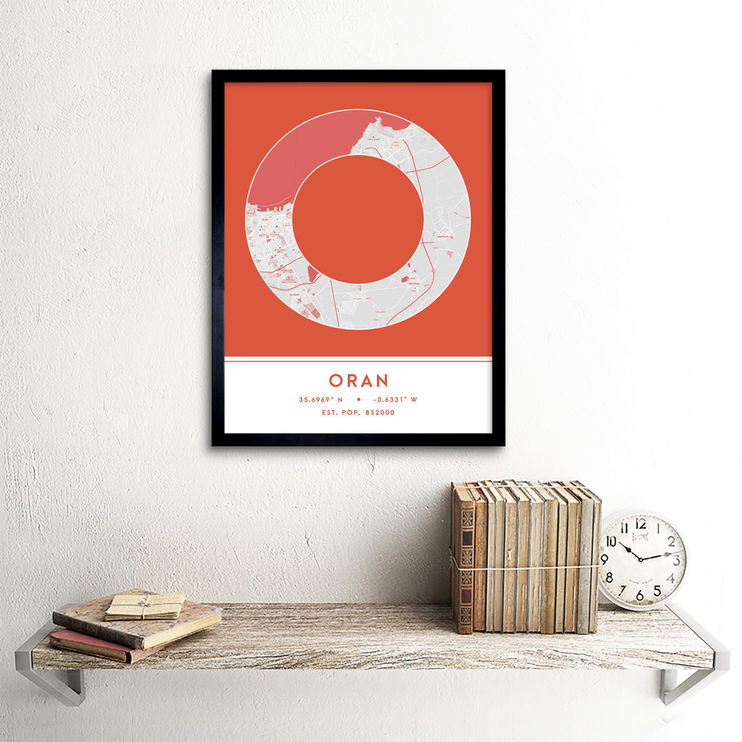Oran City Map Oran Orange by Wee Blue Coo - Single Picture Frame Typography