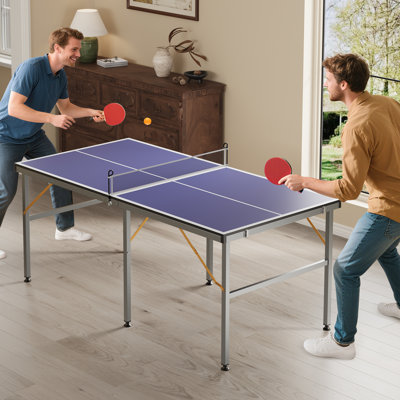Ensemble de table de tennis de table pliable 6x3FT - Table de ping-pong portable d'intérieur / extérieur avec filet, 2 raquettes et 3 balles, taille moyenne pour adultes et adolescents