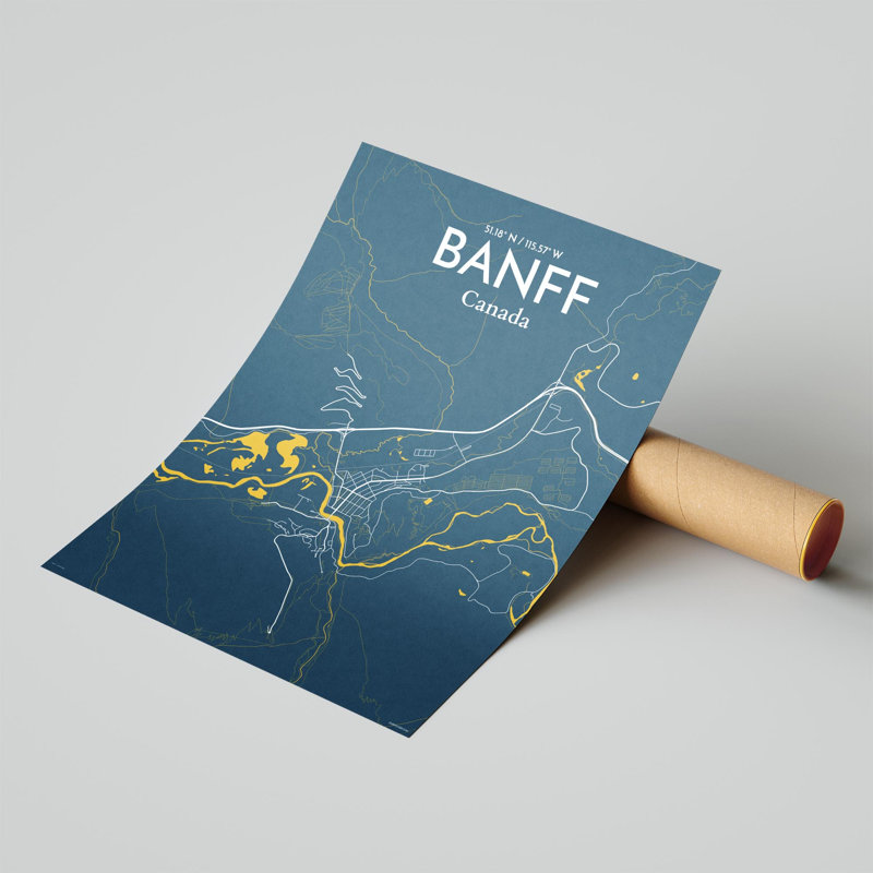 Banff, carte de la ville, impression, H 24 po x l 18 po, Bleu / jaune