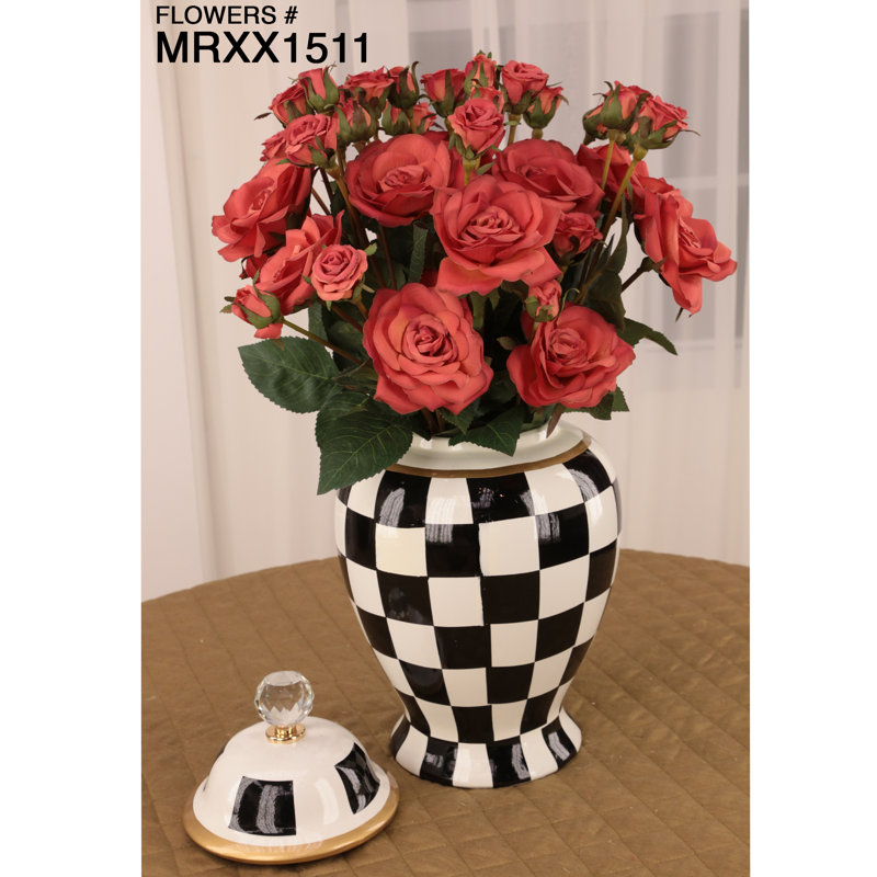 Ceramic Jar, 15" H x 8.5" W x 8.5" D, Black/White