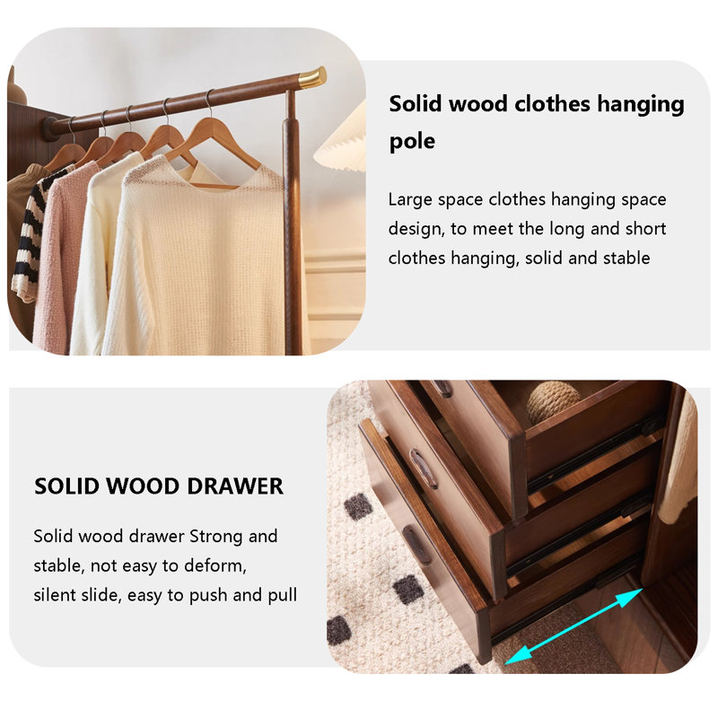 Brass Foam Dark Brown Minimalism Solid Wood Clothes Rack With Left ...