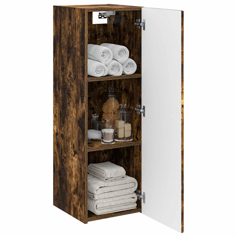 Engineered Wood Linen Cabinet, Smoked Oak, 100cm H x 33cm W x 34.5cm D