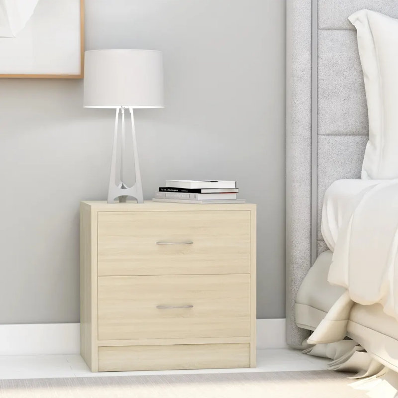 Bedside Cabinet Chipboard Nightstands Storage Unit, Sonoma Oak, Set of 2