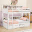 Lit superposé simple au-dessus de simple en bois avec tablettes intégrées et tiroir de rangement sous le lit-778343091