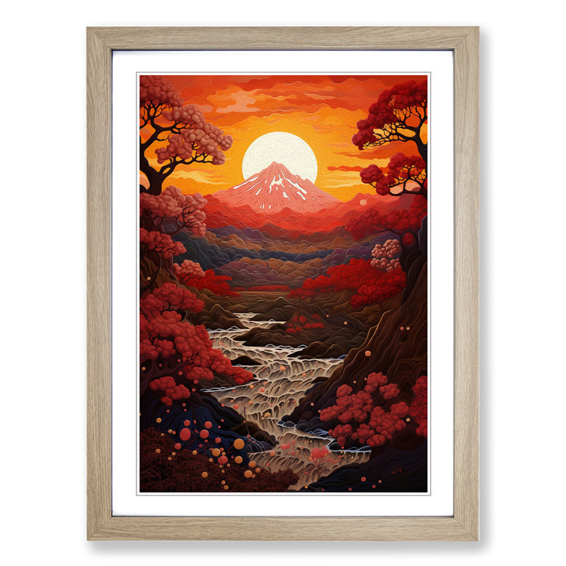 Japanese Sunset Orphism No.2 - Framed Print, Oak Framed, 46cm H x 34cm W x 2cm D