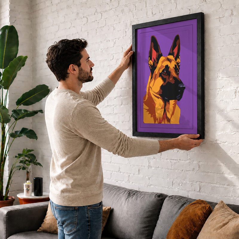 Bold German Shepherd Pop Art - Framed Print, A1 - 84.1 x 59.4 cm, White