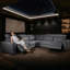 Canapé modulaire surdimensionné en cuir inclinable électrique avec console et deux fauteuils inclinables gris foncé-306846528