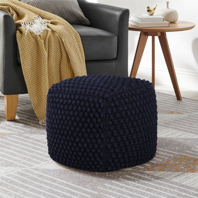 Pouf en mélange de coton 18 po Aitana, Marine 100 % coton