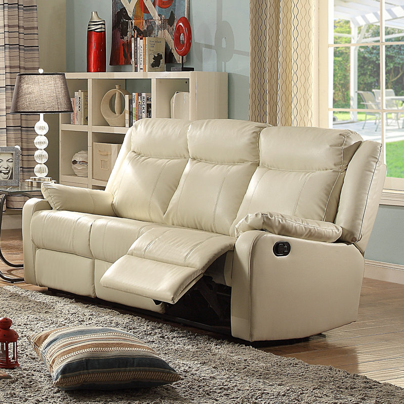 Boston 76'' Faux Leather Reclining Sofa, Pearl