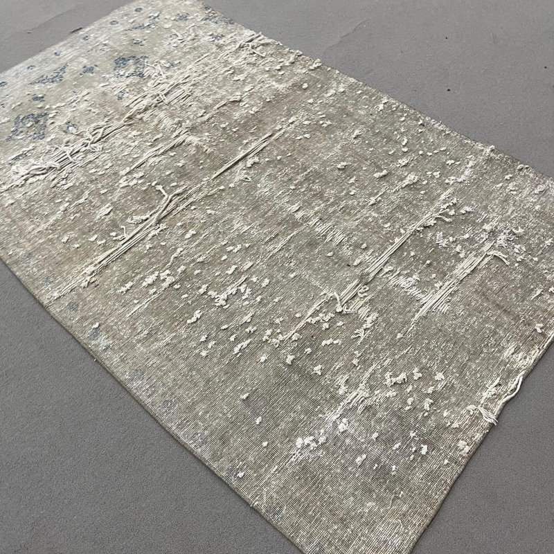 Tapis classique vert en laine Oushak - Design turc rétro pour salle à manger en détresse neutre