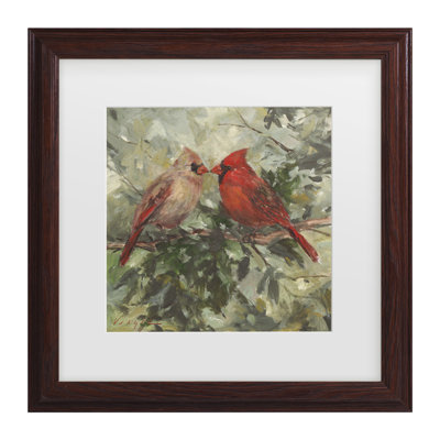 Art mural encadré - Décoration murale «Kissing Cardinals» par Mary Miller Veazie avec cadre mat - Art du salon, de la cuisine et de la salle de bain - 16 x 16