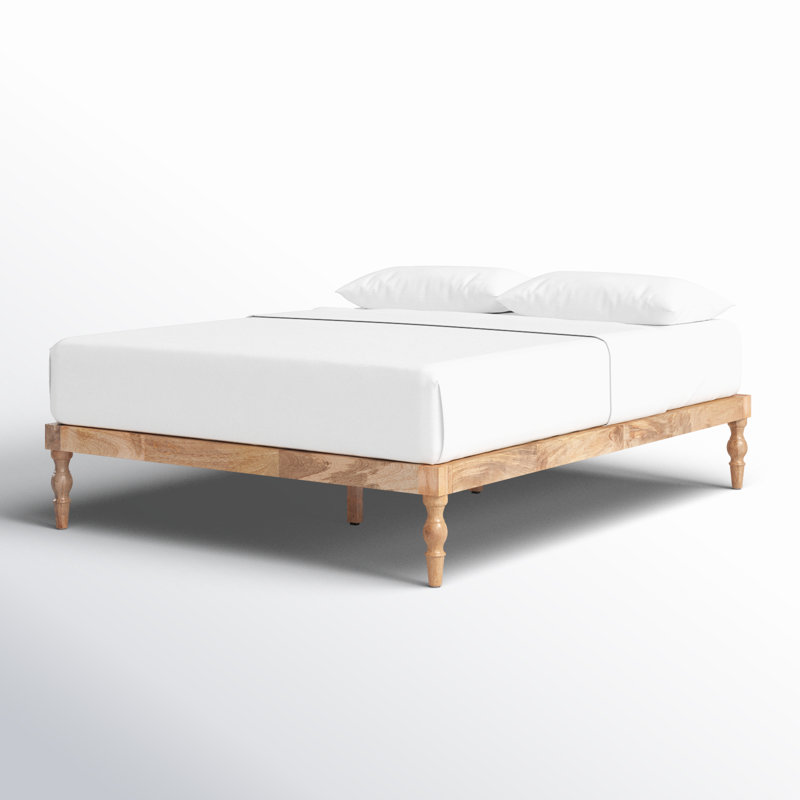 Grand lit plateforme en bois massif Barroso, Naturel, Grand