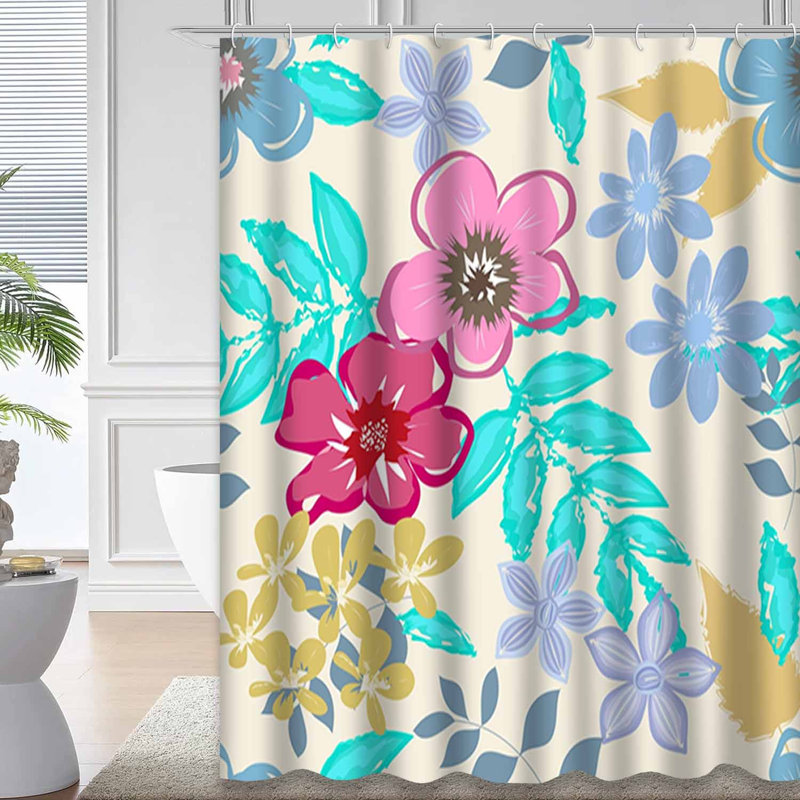 Rideau de douche imperméable à motif floral rétro avec 12 crochets, L 72 po x l 84 po