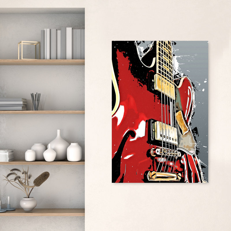 Art mural abstrait rouge vibrant électrique, 48" H x 32" W
