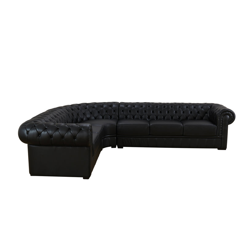 Canapé à accoudoirs arrondis en cuir véritable de 138 po Sabria, Cuir véritable noir