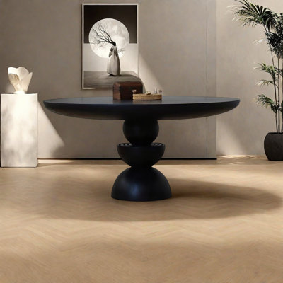 Solid Ash Wood Dining Table with Unique Round Base