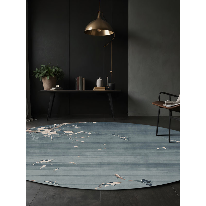 Machine Washable Black Area Rug, Round 4'