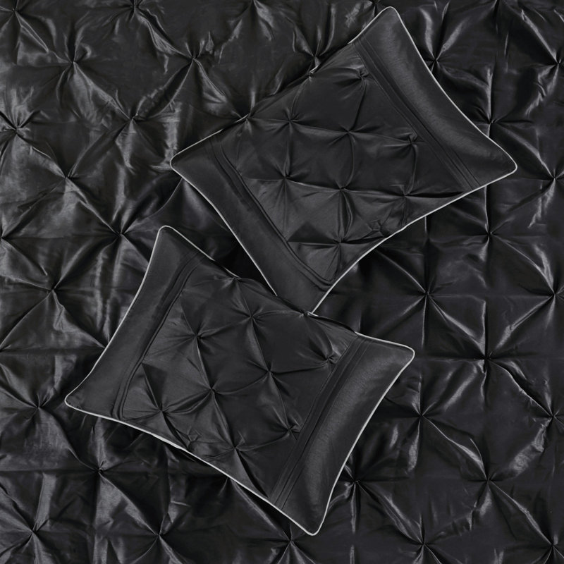 Elegant Black Polyester Bedding Set, Tufted Cal King 7-piece For Home