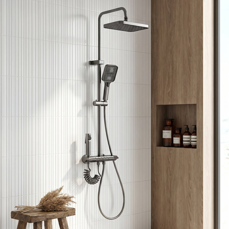 Wall-Mount Bathroom Piano-Key Panel Shower System Set