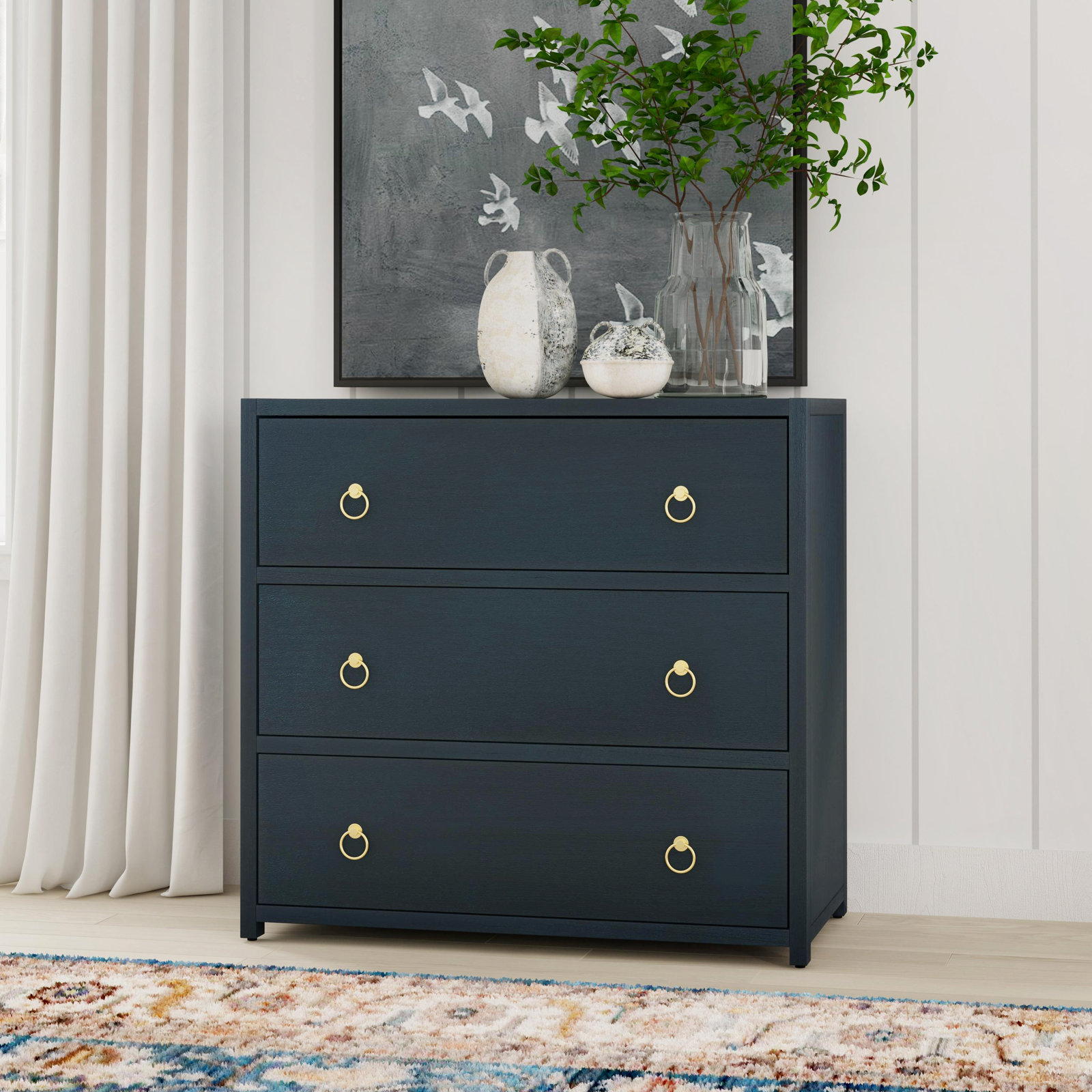 Elin 34" W 3-Drawer Dresser, Navy Blue