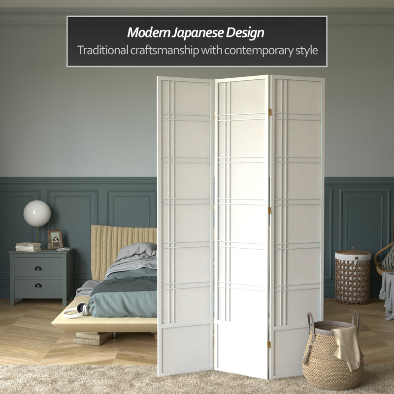 83.5" Double Cross Shoji Room Divider, White, 3 Panels