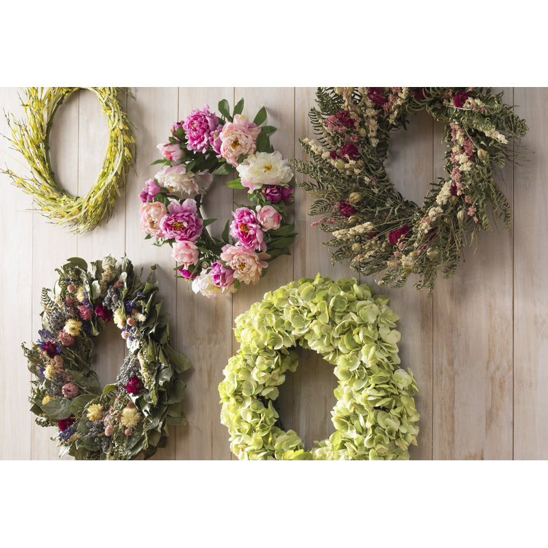 Couronne d'hortensias, H 24 po x l 24 po x P 5 po, vert