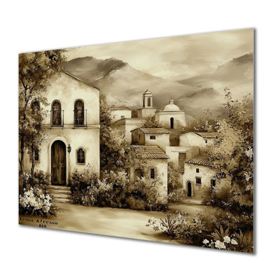 Art mural rétro, village mexicain rétro dans les montagnes I - People