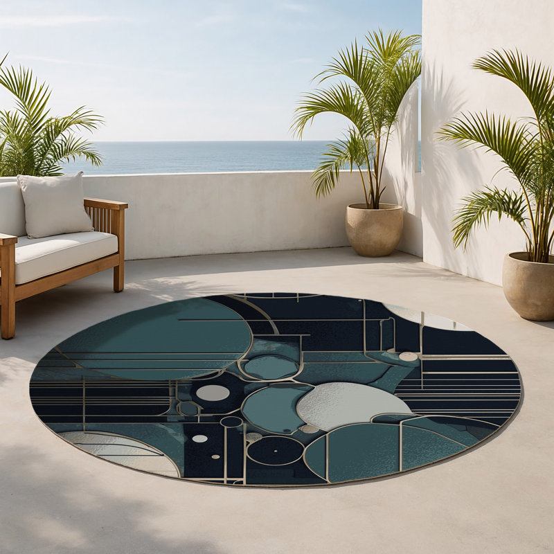 Aurora Matrix Indoor And Outdoor Area Rug, Round 5'